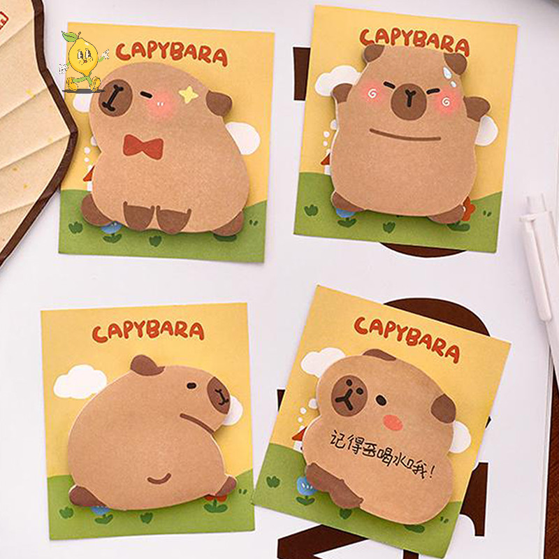 [mozh] 30 ชิ้นการ์ตูน Kawaii Capybara บันทึกเหนียวรูปพิเศษแบบพกพาทนทานข้อความกระดาษมีกาวในตัวการ์ตูนสร้างสรรค์ Notepad [TH]