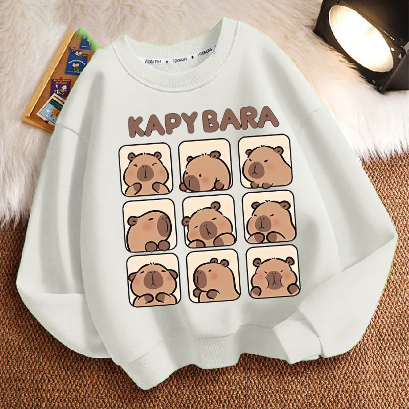 2024 หลวม Fit Capybara การ์ตูนเสื้อกันหนาวสําหรับเด็กเสื้อแขนยาวสําหรับฤดูใบไม้ร่วงและฤดูหนาว