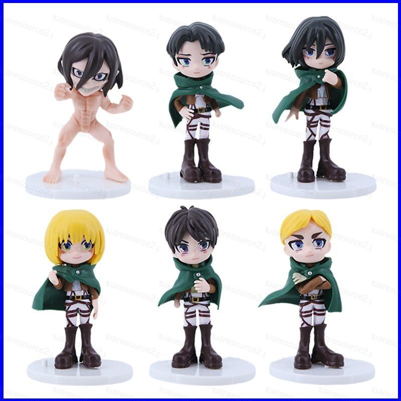 Sqk 6pcs Attack On Titan Action Figure Eren Mikasa Levi Floch Ness Gerger ตุ๊กตาของเล่นสําหรับเด็กเค