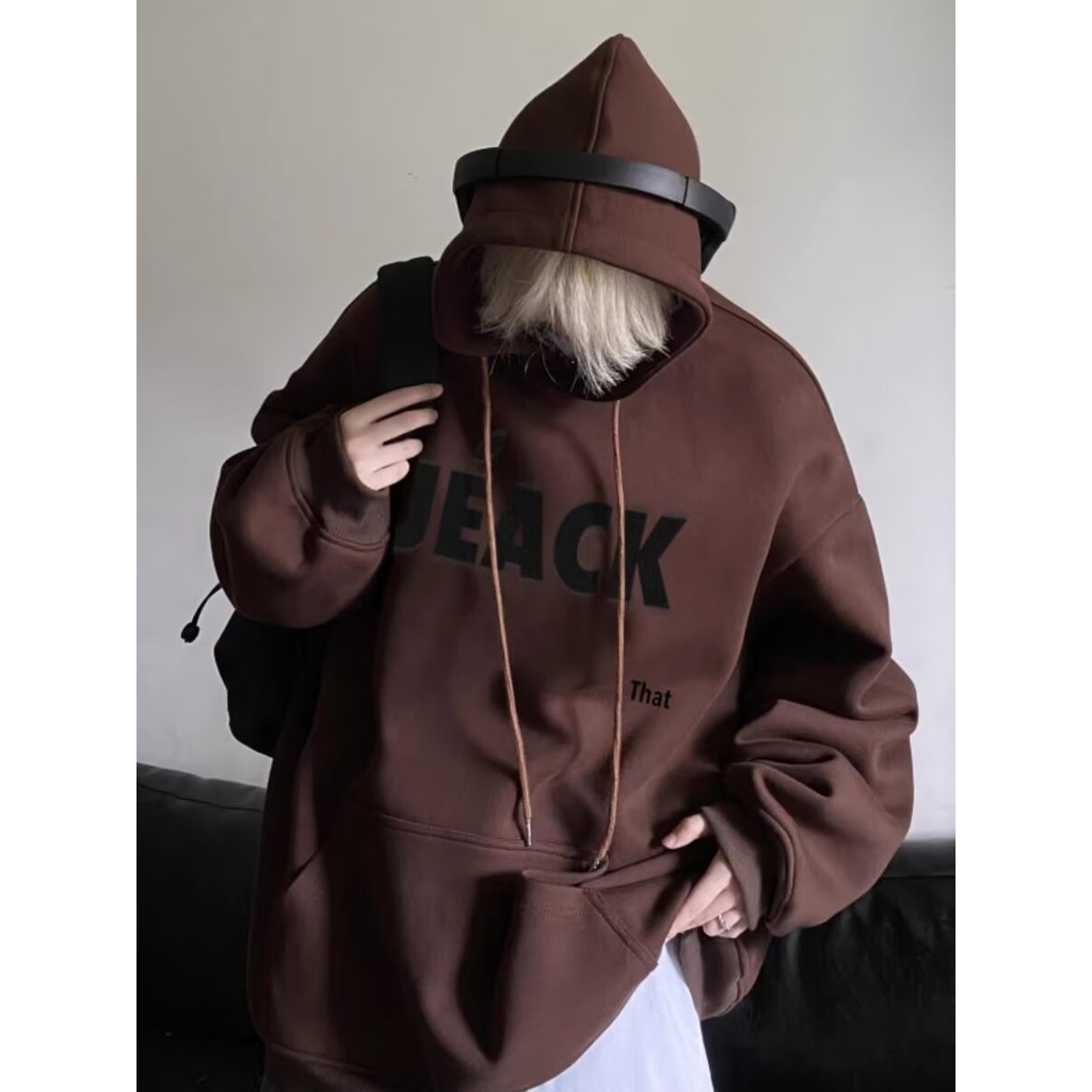 Melades สวมใส่ 600g Heavy Brown สีกาแฟเสื้อกันหนาวผู้ชายฤดูใบไม้ผลิฤดูใบไม้ร่วง American Retro oversize คู่ Hoodie