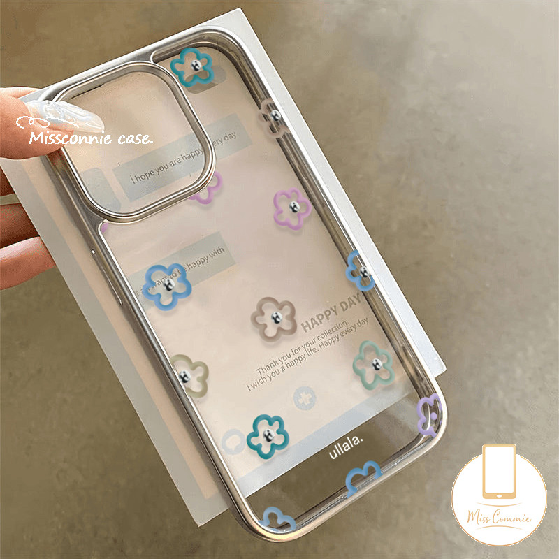 น่ารักการ์ตูนดอกไม้เคสใสเข้ากันได้สําหรับiphone 15 11 14 13 12 Pro Max XR X 7Plus 7 14 8 15 Plus XS Max SE 2020 หรูหราElectroplatedกรอบดอกไม้ที่มีสีสันสร้อยข้อมือปก
