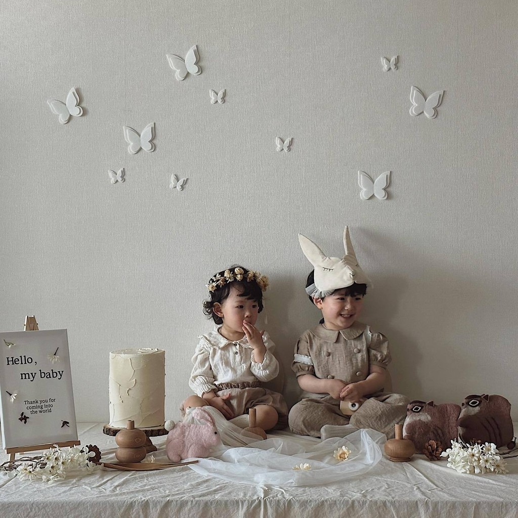 Ins ผีเสื้อสีขาว Wall Decal Decor Art ตกแต่งสําหรับห้องเรียนเนอสเซอรี่ Offices เด็ก 100 วันวันเกิด Baby Shower Decor