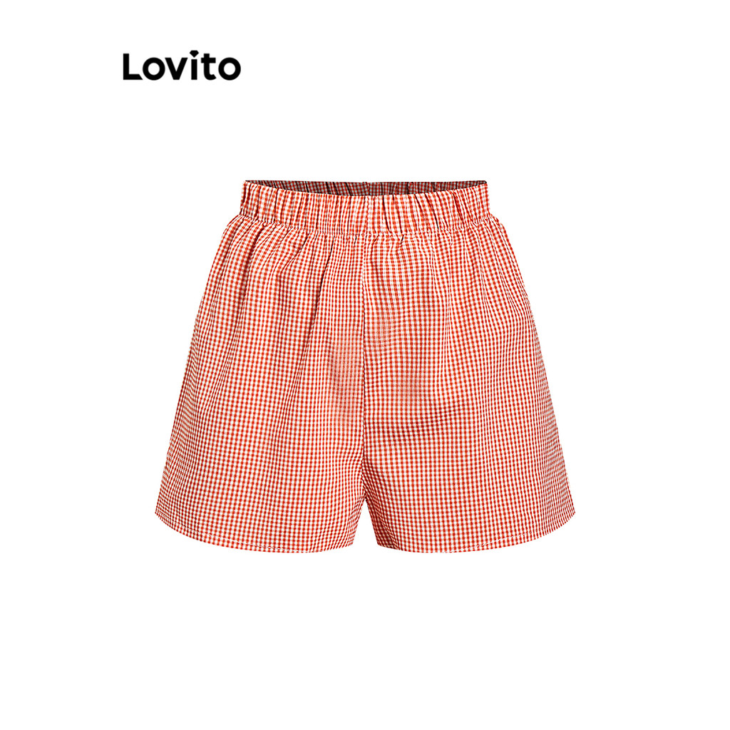 (Trendy) Lovito โบโฮ กางเกงขาสั้นฤดูร้อน/ฤดูใบไม้ผลิพื้นฐานลายสก๊อตสําหรับผู้หญิง LBL15341 ราคา ถูกที่สุด ดีลบีเคเค แกลเลอรีภาพที่ 5