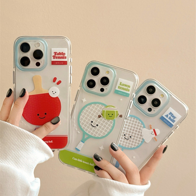 Iphone 15 14 13 12 11 Pro Max X XR Max 7 8 Plus INS จีน-Chic การ์ตูนแบดมินตันปิงปองเคสโทรศัพท์ Soft