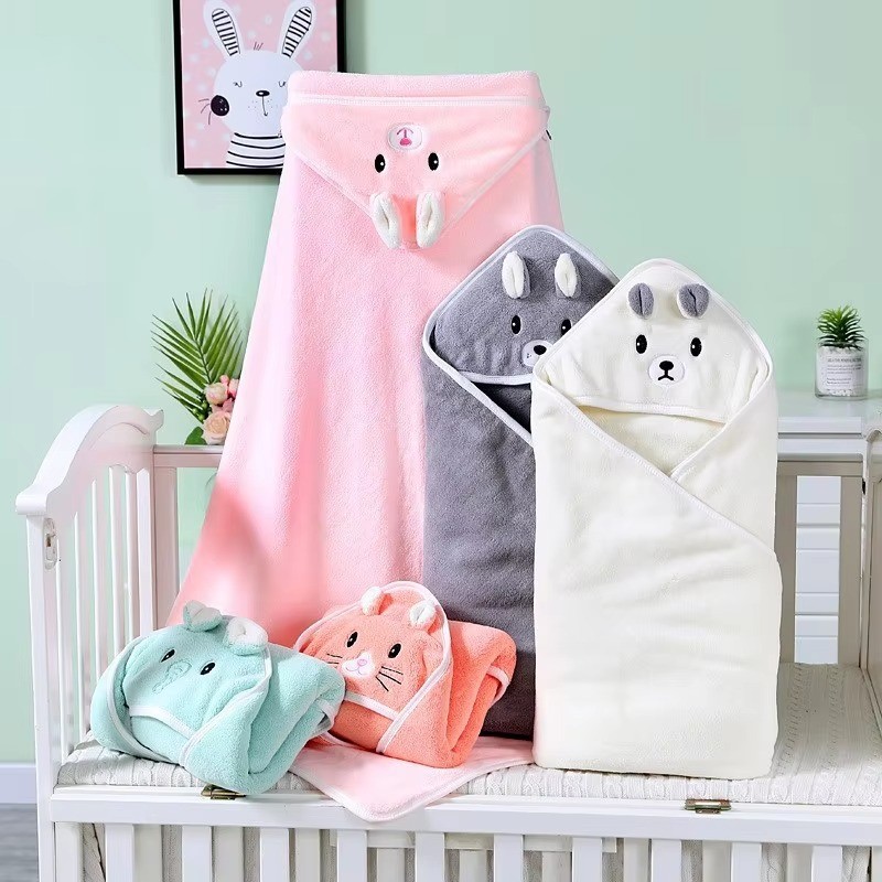ผู้ขายSGBaby Hooded Bath Towel Kids Hooded Shower Towel ผ้าเช็ดตัวขนแกะปะการัง