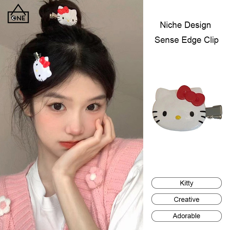 COD กิ๊บติดผมลายการ์ตูนเฮลโลคิตตี้โบว์น่ารักY2Kสไตล์เกาหลีหวานหน้าม้านักเรียนเครื่องประดับผมสำหรับเด็กผู้หญิง-a.one
