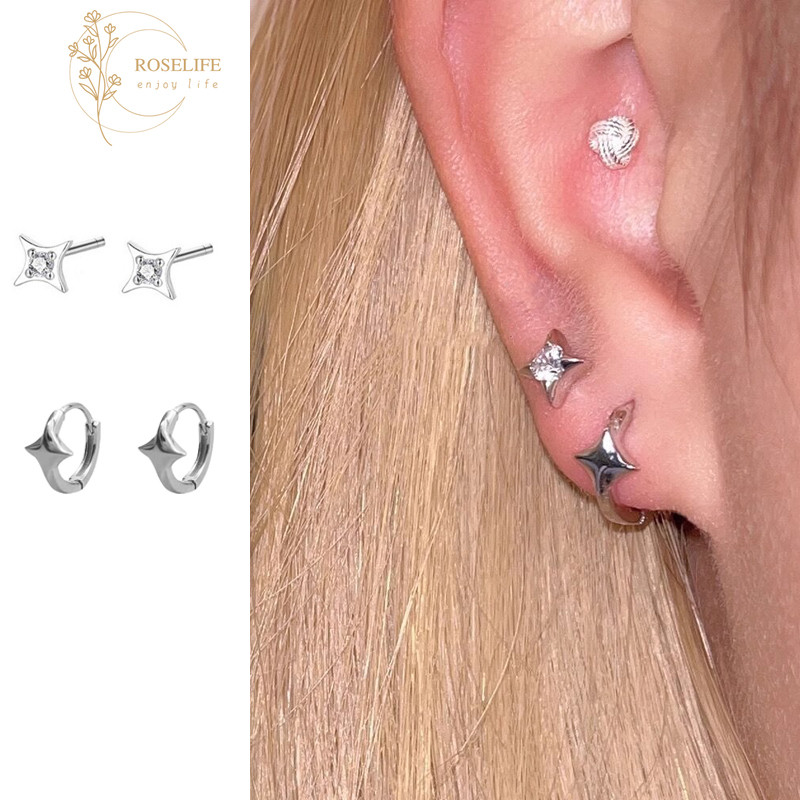 Roselife 2 ชิ้น Unisex Star Hoop ต่างหูสําหรับผู้ชายผู้หญิง Street แฟชั่นรอบต่างหูเครื่องประดับอุปกรณ์เสริม