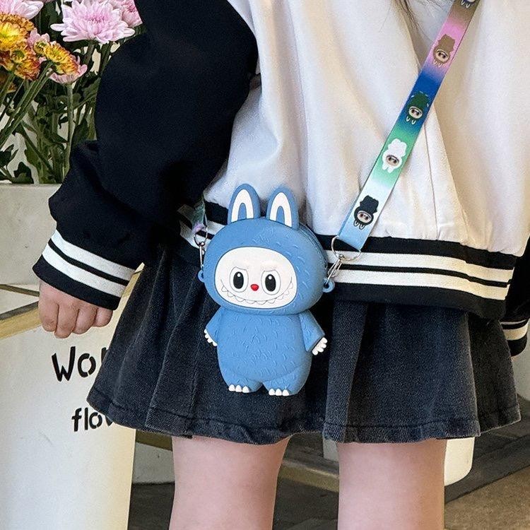 กระเป๋าสะพายข้างลายการ์ตูน Labubu, แฟชั่น, กระเป๋าสะพายตุ๊กตา Labubu, ทำจากซิลิโคน, กระเป๋าใส่เหรียญ, น้ำหนักเบา,