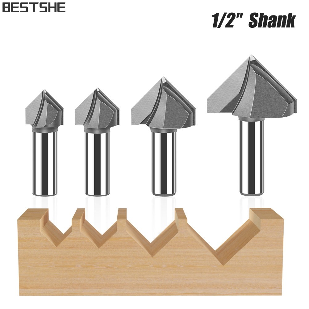 <bestshe> เครื่องมืองานไม้ Diamond V ประเภท MDF Router Bit PCD CNC ไม้มิลลิ่งเครื่องตัดเครื่องกลึง