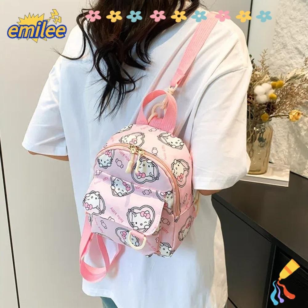 SANRIO เอมิลี กระเป๋าเป้สะพายหลังผู้หญิง,กระเป๋าเป้สะพายหลังมินิไนลอน ซานริโอ,การ์ตูน สวัสดี คิตตี้ กระเป๋าเด็กน้ําหนักเบาหญิง