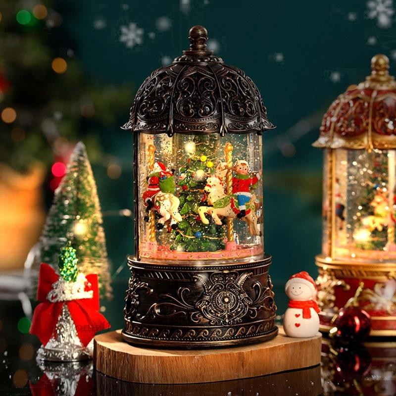 [Homyl1] Santa Claus Snowing Crystal Ball Octave Box Lighted Christmas Snow Globes โคมไฟสําหรับเพื่อ