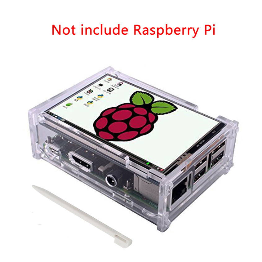 จอแสดงผลหน้าจอสัมผัส TFT LCD 3.5 "พร้อมสไตลัสสําหรับ Raspberry Pi 2 Pi 3 + เคสใสอะคริลิค