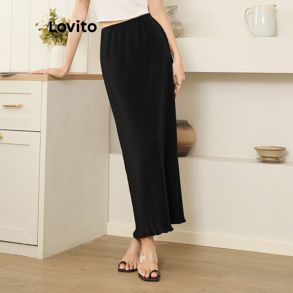 Lovito กระโปรงจีบแบบธรรมดาสำหรับผู้หญิง L99ED1080