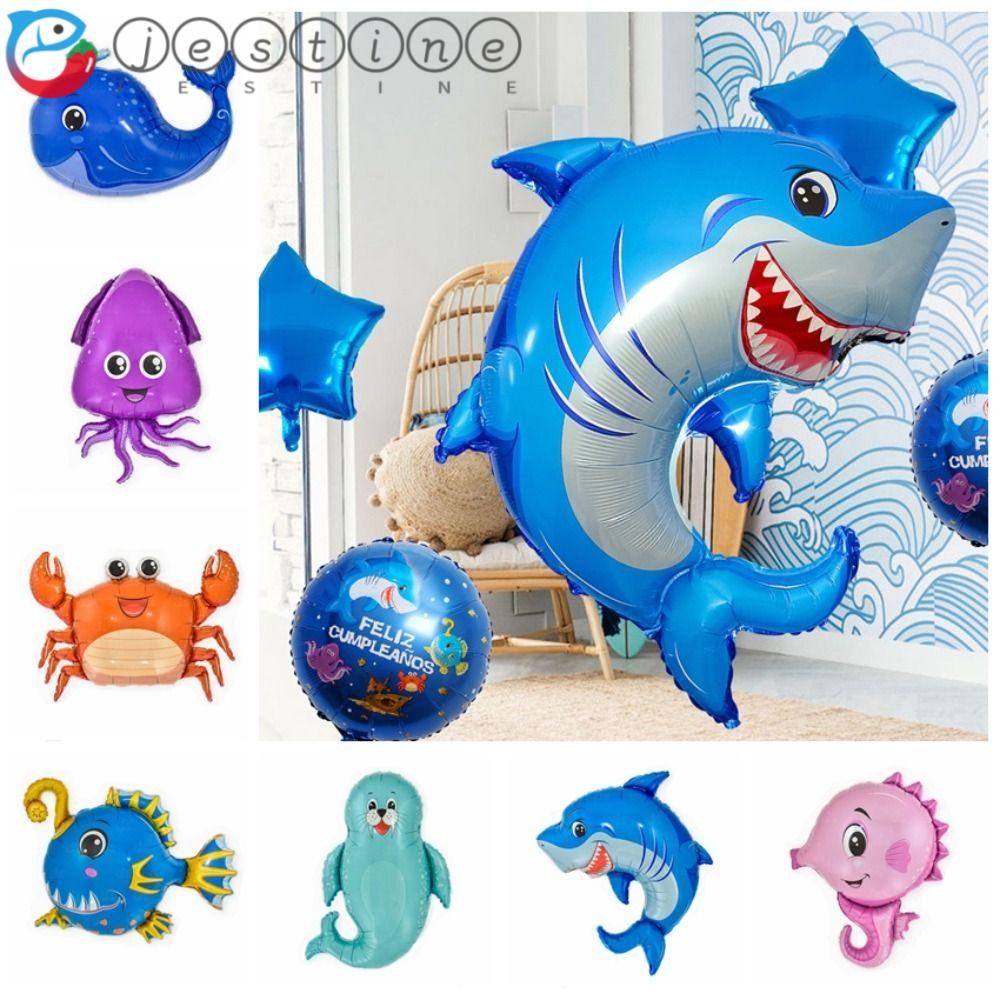 Jestine Ocean Animal ลูกโป่งอลูมิเนียมฟอยล์, ปลาโคมไฟ/หอยทากทะเล/ปลาหมึกม้าทะเล/ฉลาม/ปู/ปลาวาฬ/เปลือกหอย/สิงโตทะเลเด็กวันเกิดตกแต่ง, อุปกรณ์อาบน้ําเด็กเป่าลม