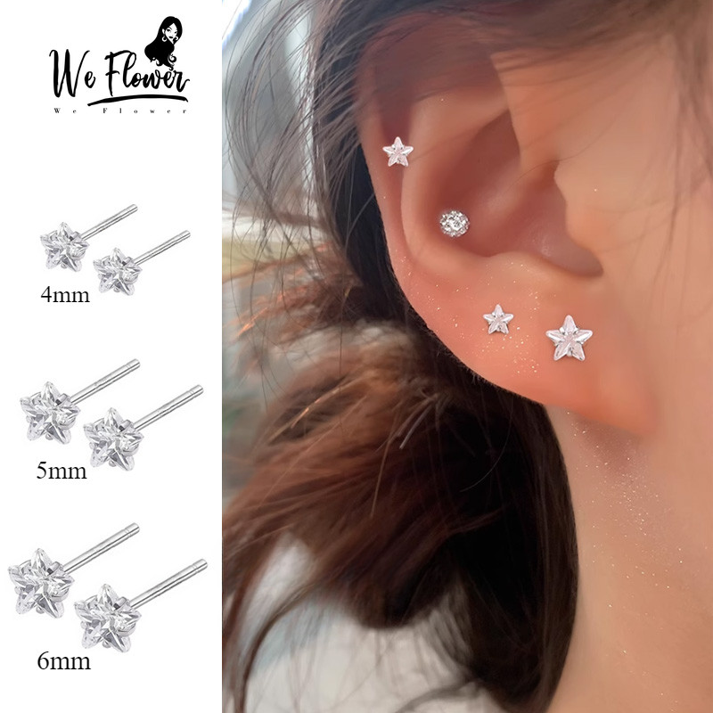 เราดอกไม้เกาหลี s925 เงิน Shining Rhinestone Star Piercing Stud ต่างหูสําหรับผู้หญิงสาวแฟชั่นZirconหูเครื่องประดับอุปกรณ์เสริม