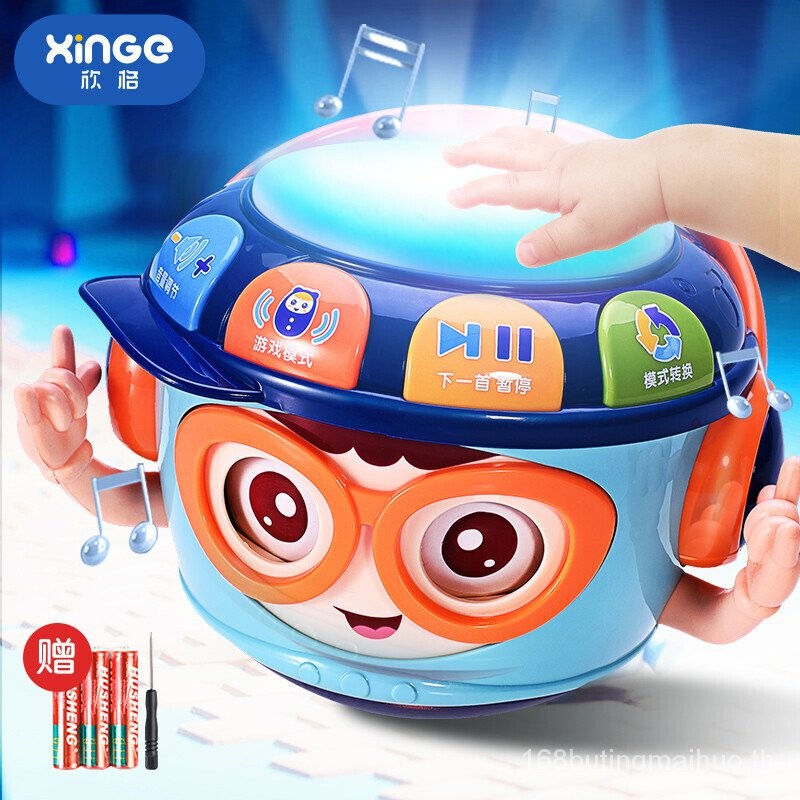 Xinge ของเล่นเด็กกลองมือเด็กการศึกษาปฐมวัยกะพริบตาแก้วน้ำสามารถกัดเด็กเพลงตีกลอง0-1ปีเด็กแรกเกิด3-6-