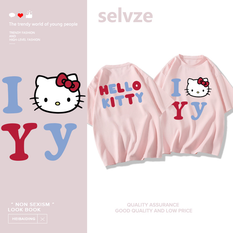 SELVZE（จัดส่งตลอด 24 ชั่วโมง） Printed T-shirt，ตัวการ์ตูนน่ารักพิมพ์เสื้อยืดแขนสั้นสีชมพู A000059