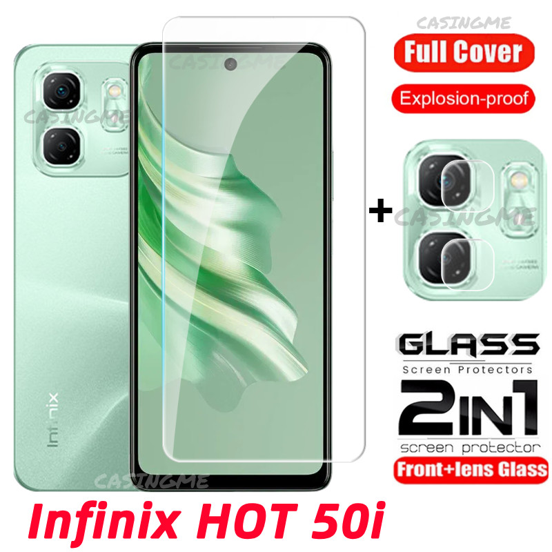 Infinix Hot 50i 2024 ฟิล์ม 2 in 1 ป้องกันหน้าจอกระจกนิรภัยสําหรับ Infinix Hot 50i 50 hot50i InfinixHot50i i50 Pro 4G 5G 2024 ฟิล์มด้านหน้ากลับเลนส์