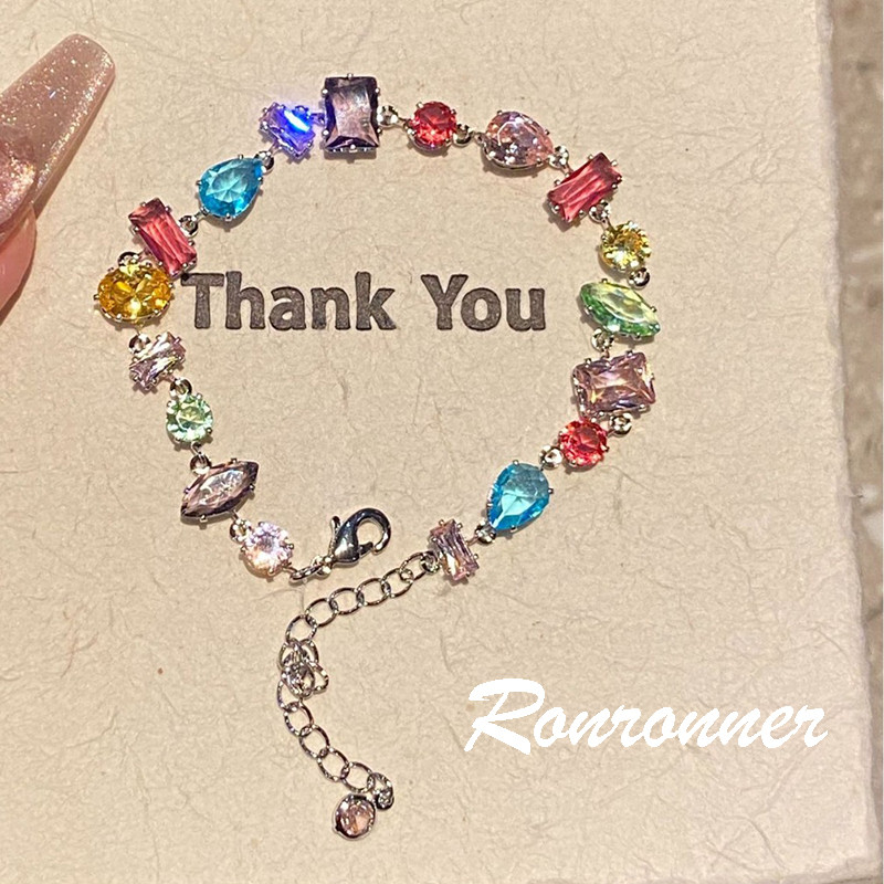 สร้อยข้อมือคริสตัลสีสําหรับเด็กผู้หญิงสร้อยข้อมือเพทายสีอุปกรณ์เสริมสําหรับผู้หญิงสร้อยข้อมือเพชรส่องแสง