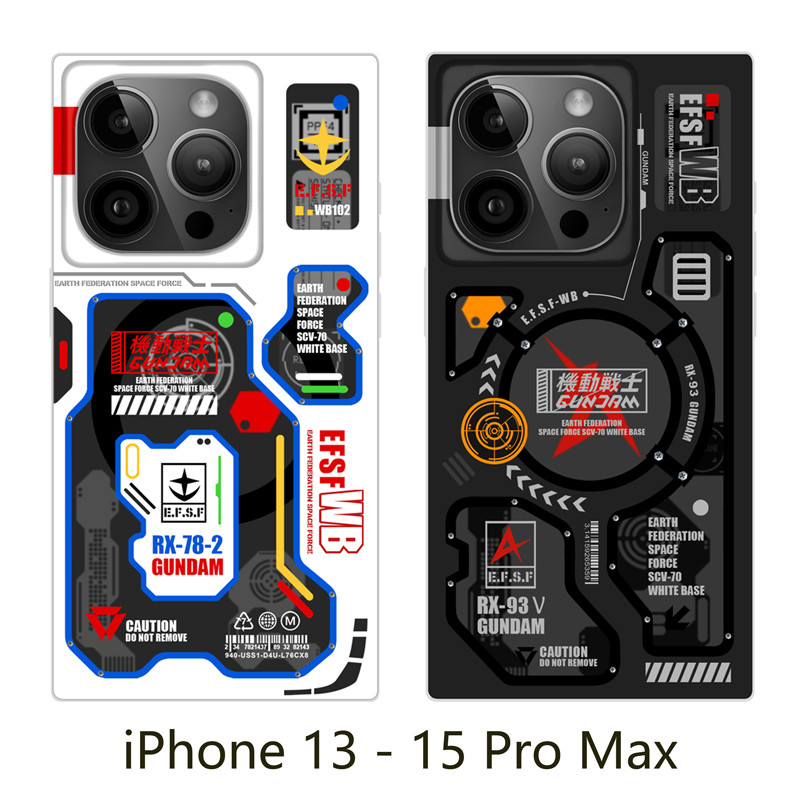 Laser Square IMD Magnetic Phone Casing สําหรับ iPhone 15 14 13 Pro Max Black and White Gundam Mechanical