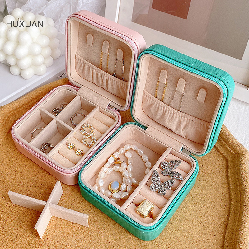 Huxuan Jewelry Organizer Display Jewelry Travel Zipper ต่างหูกล่องสร้อยคอแบบพกพากล่องเครื่องประดับ F