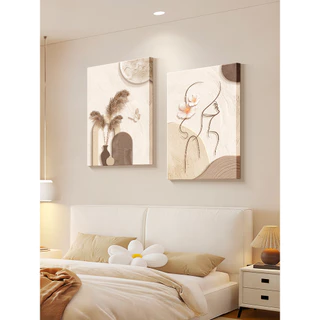 (พร้อมกรอบ) Simple Abstract Line Art Girl Figure Nordic Beige ภาพวาดผ้าใบพิมพ์ภาพ