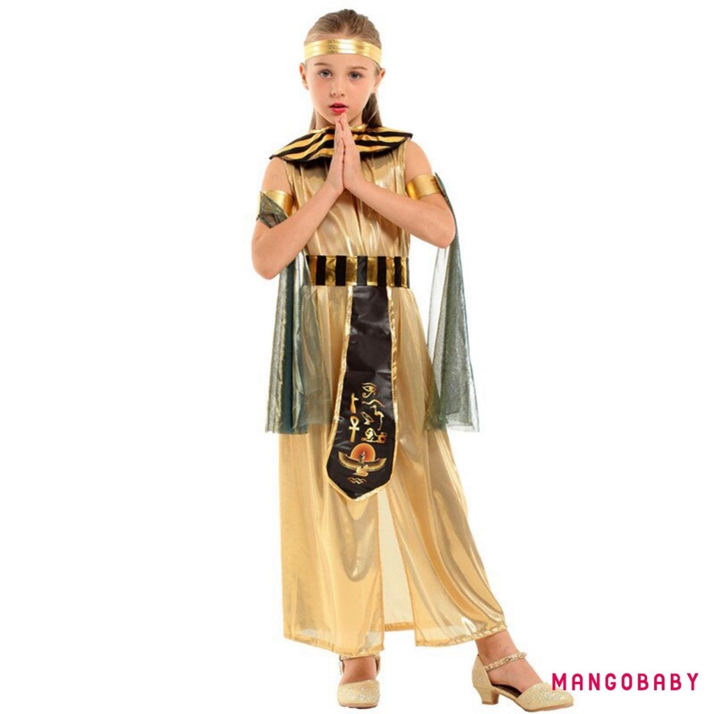(จัดส่งในกรุงเทพฯ)-เครื่องแต่งกายฮาโลวีนสําหรับเด็กผู้หญิง Masquerade เครื่องแต่งกายอียิปต์สีทองชุดเจ้าหญิงสําหรับปาร์ตี้ธีม