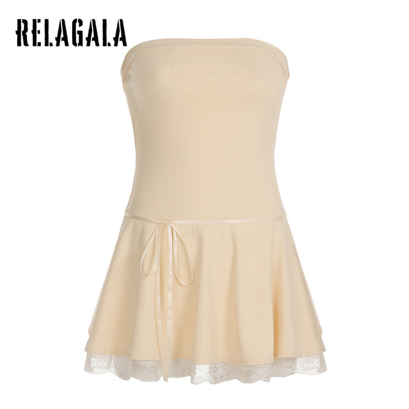 Relagala ผู้หญิง 2024 Pure Desire ลมริบบิ้น Splicing Backless Off Shoulder Bow Dress