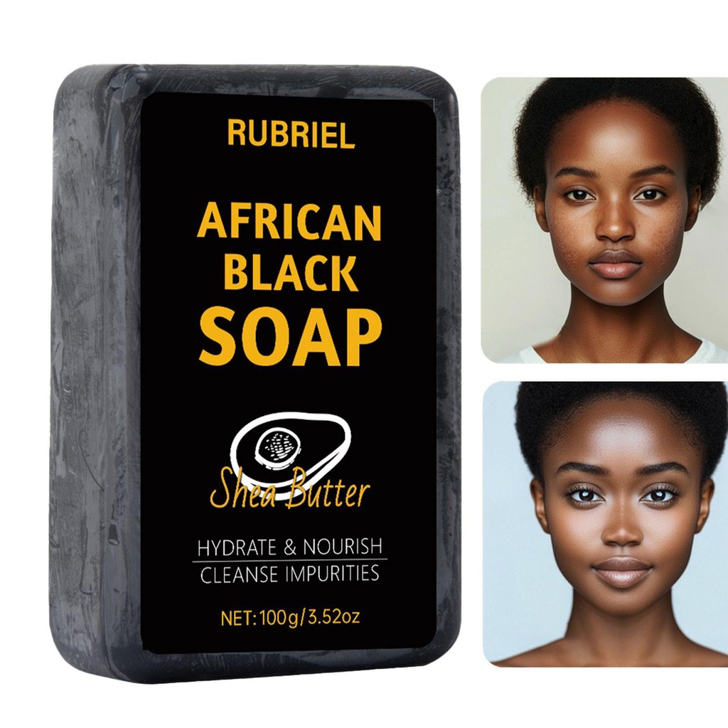 Mild African Black Soap Moisturizing Face Cleaning Soap 100g Shea Butter Black Soap ทําความสะอาดล้ํา