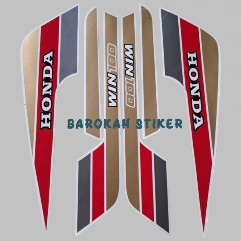 MERAH Honda win 100 91 1991 Fullset Gold Red Grey Striping Stickers