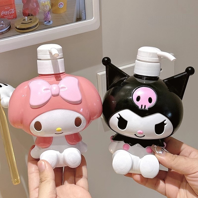 Kawaii Sanrio My Melody ขวดโลชั่น Hello Kitty Cinnamoroll Kuromi ครีมนวดผมขวดคอนเทนเนอร์รีฟิลสําหรับสบู่เหลว