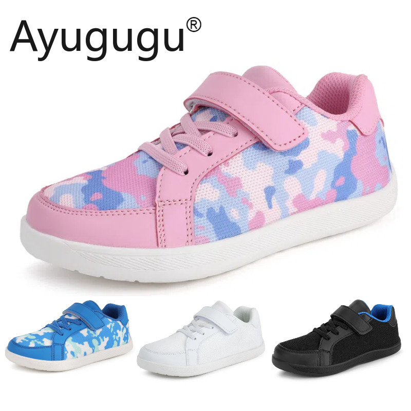 Ayugu รองเท้าผ้าใบเด็กชายหญิง เดินกันลื่น กว้างพิเศษ สีขาว
