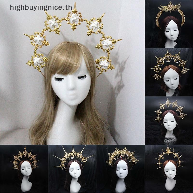 Hnth Lolita Spiked Halo Crown Beaded Chain Tiara Gothic อุปกรณ์เสริม Headwear Diy วัสดุแพคเกจ HNTH