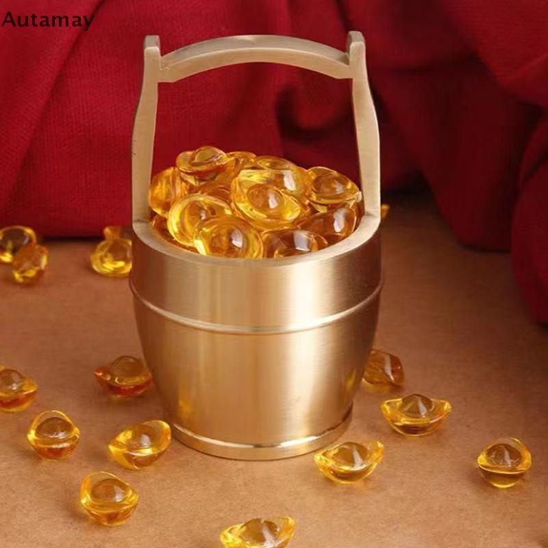Autamay ถังทองเหลืองบริสุทธิ์ของเครื่องประดับทอง Lucky Fortune Craft Feng Shui เครื่องประดับของขวัญใหม่