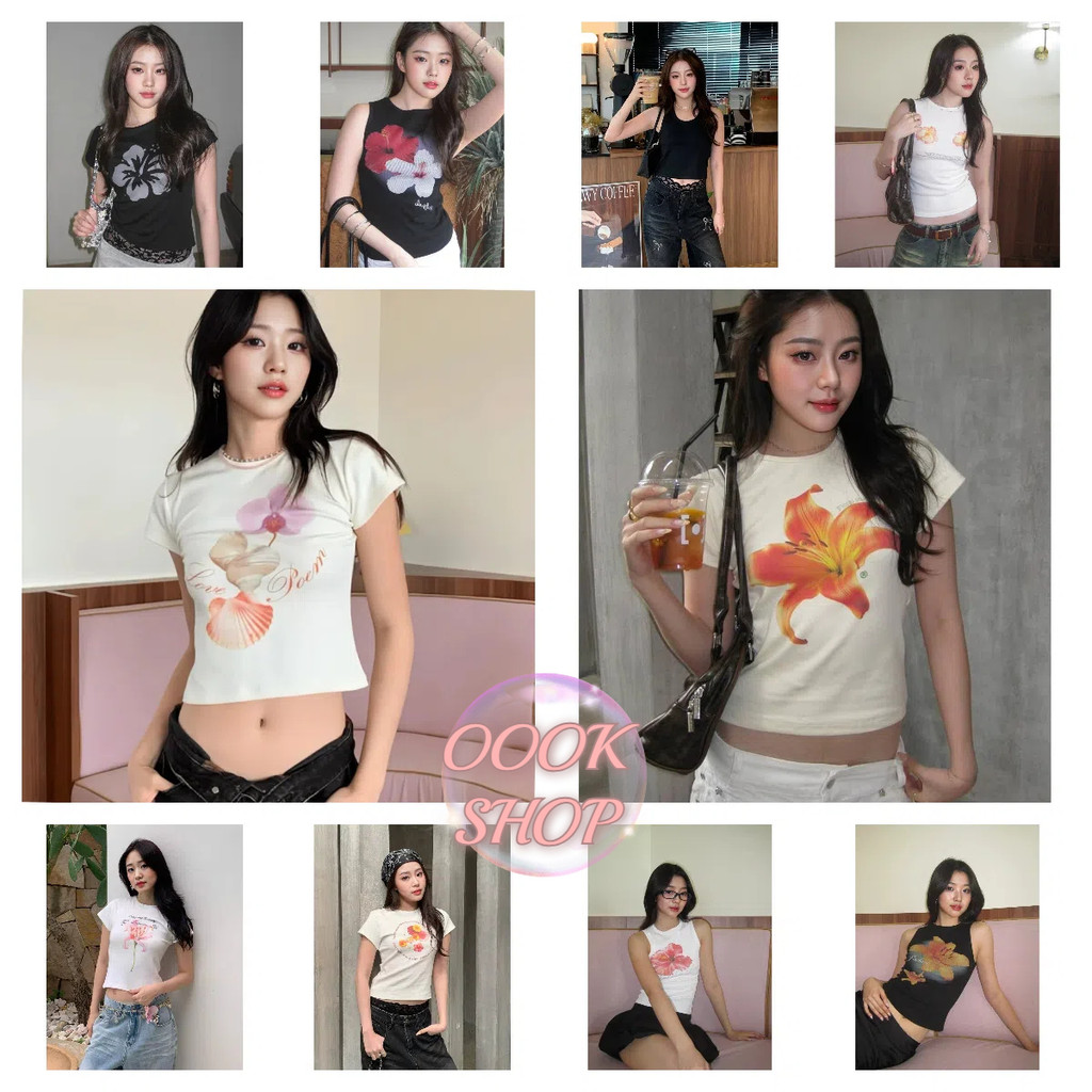 (จัดส่งตลอด 24 ชั่วโมง）OOOK Official ใหม่ เสื้อยืดลําลอง แขนสั้น คอกลม ลายผีเสื้อ สีตัดกัน สําหรับสตรี