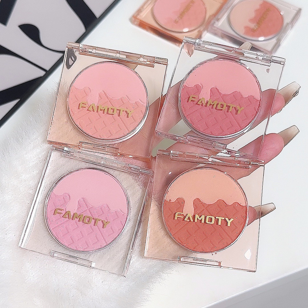 Famoty Blush Matte Two-tone Natural Waterproof Long-lasting Contouring Portable ประณีตแต่งหน้า