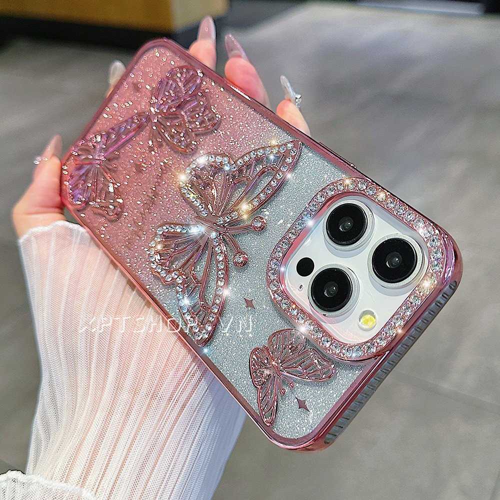 หรูหราเพชรผีเสื้อเคสโทรศัพท์สําหรับ ไอโฟน 17 มือโปร สูงสุด 16 บวก 15 14 13 ความคุ้มครองเต็มรูปแบบกันกระแทกป้องกันปลอกชุบ