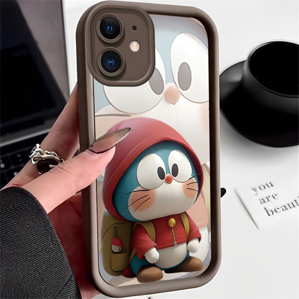บุคลิกภาพที่เรียบง่ายโดราเอมอนเคสโทรศัพท์สําหรับiphone 16/ 15 /11/ 12/ 14/ 13 Pro Max/Mini 7/ 8 Plus Xs X Se 2020 กันกระแทกFrosted SoftซิลิโคนSky Eyeสี่เหลี่ยมคางหมูป้องกันกรณี