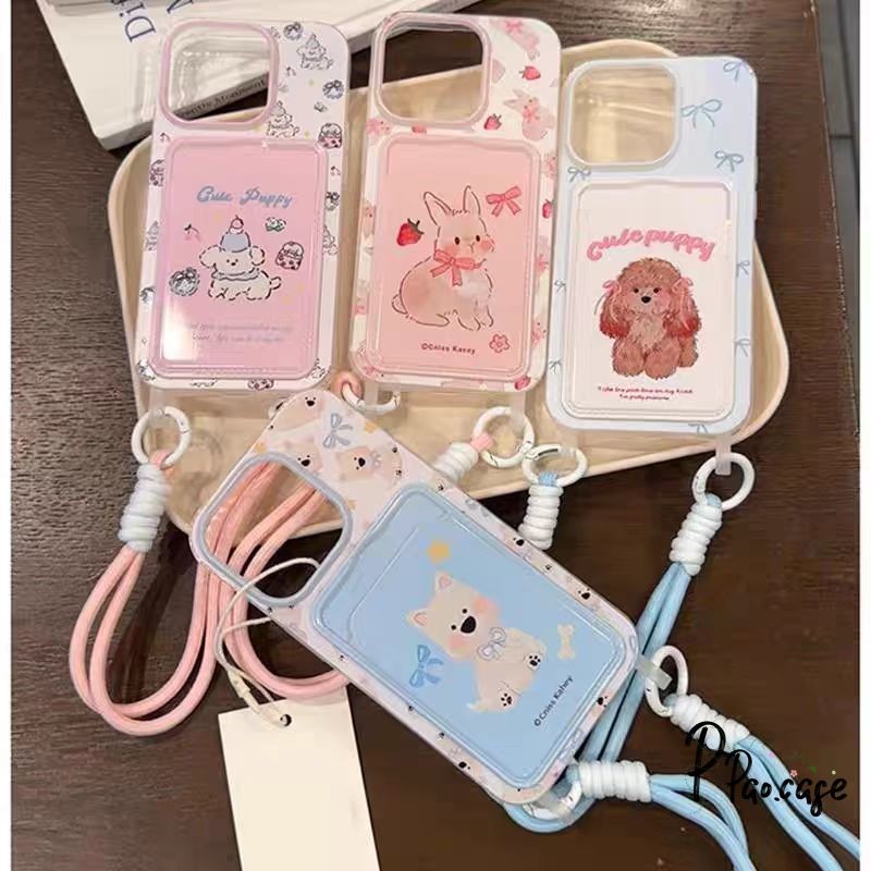 ลูกแมวลูกสุนัขกระต่ายกระเป๋าสตางค์พร้อมสายคล้องเข้ากันได้เคสไอโฟน16 11 13 12 15 14 XR Pro Max X XS Max 7 8 16 15 Plus SE