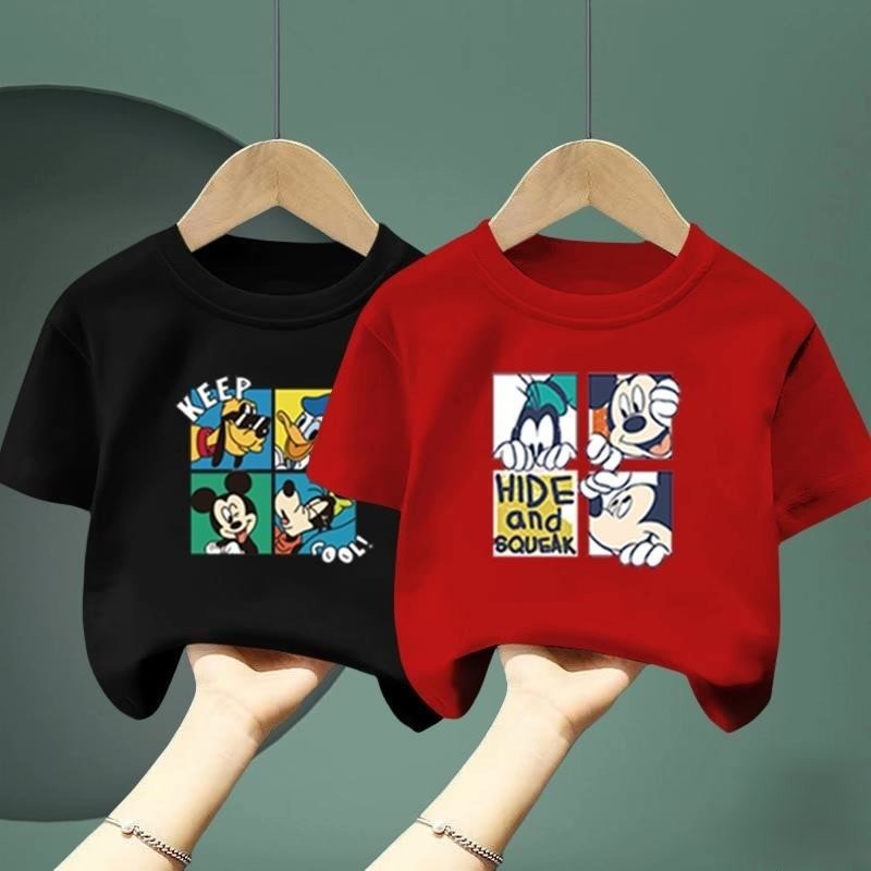 เสื้อยืดเด็ก สำหรับเด็กชายและเด็กหญิง มิกกี้เมาส์ เสื้อยืดผ้าฝ้ายพิมพ์ลายอินเทรนด์ Cool Boys Street Style #1510