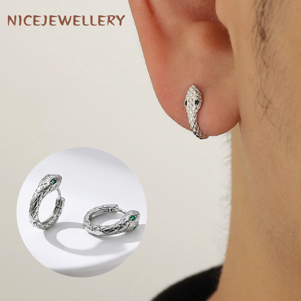 1 PC ต่างหูวงกลมรูปงู Cubic Zircon ต่างหูทรงกลม 20G Punk Hoop ต่างหู