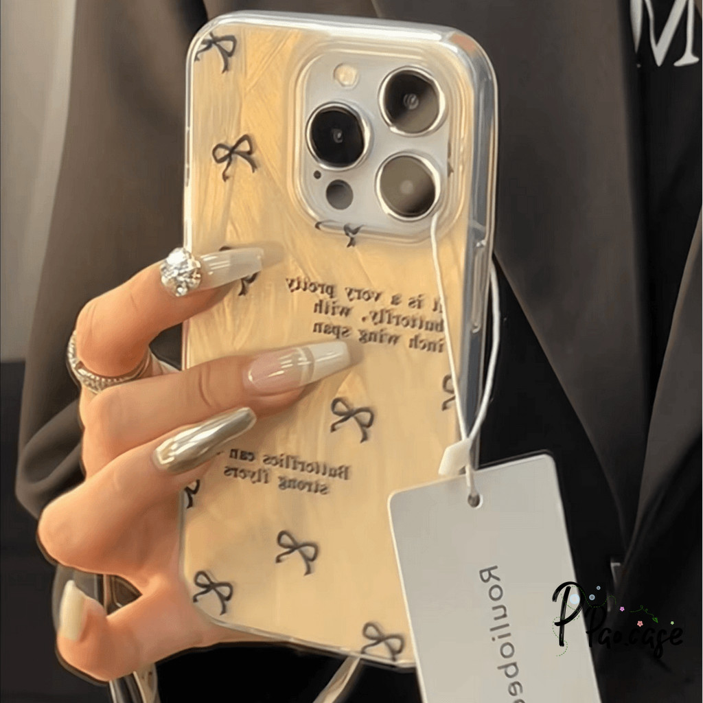 แฟชั่นง่ายน่ารักตัวอักษรโบว์สีดำเข้ากันได้กับ เคสไอโฟน 16 11 13 12 15 14 Pro Max XR 7 8Plus 16 14 11 12 Pro XS MAX X SE