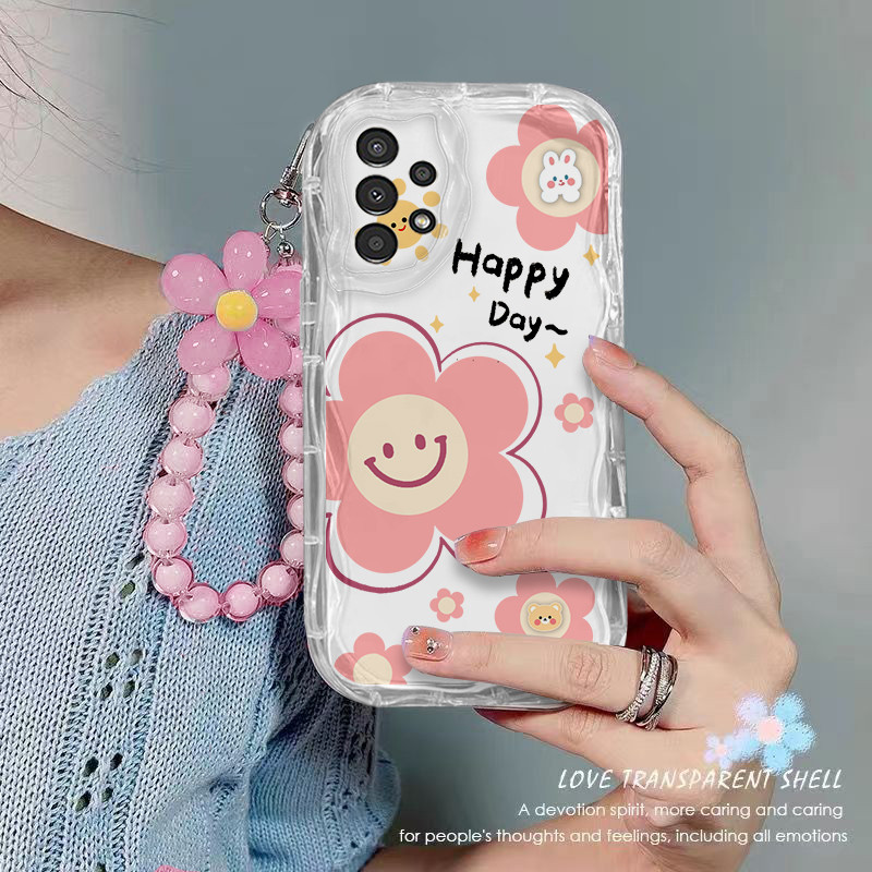 เคส Samsung A53 5G เคสโทรศัพท์แบบใส ดอกไม้ เชือกห้อยลูกปัด เคสโทรศัพท์กันกระแทกแบบใส