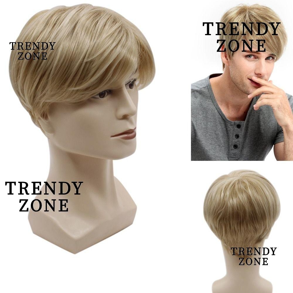 Trendyzone ผมสั้นแฟชั่นคอสเพลย์หัวปกสีธรรมชาติวิกผมผู้ชาย