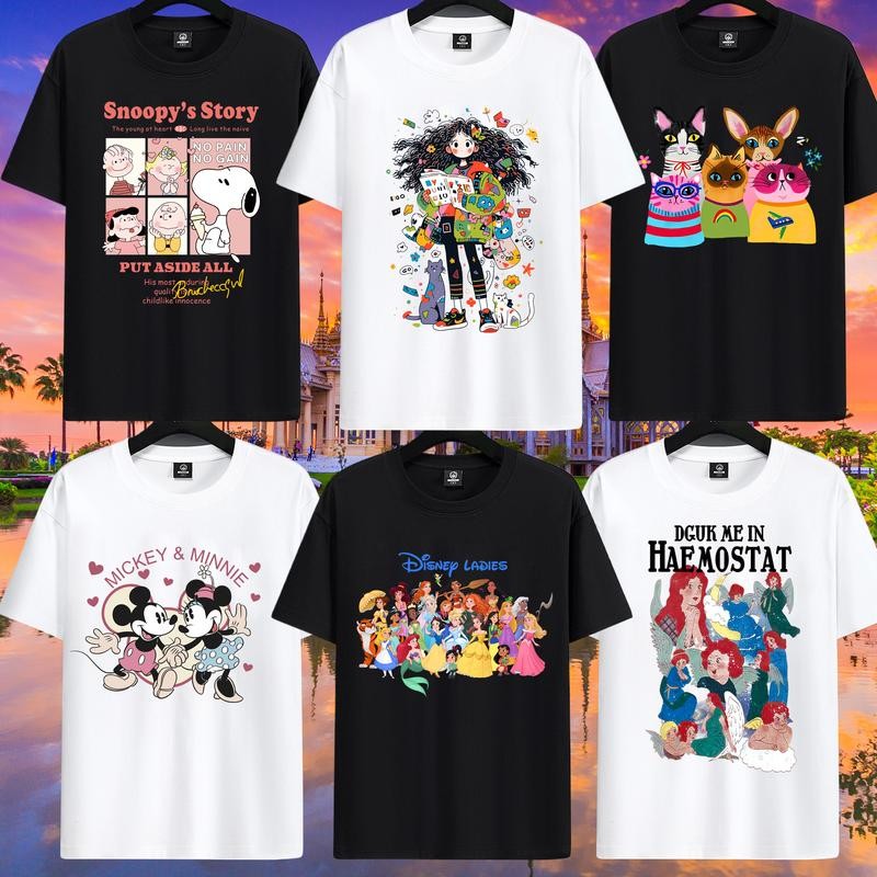 (นำเข้า) ประเทศไทย เสื้อยืดสีดำ แฟชั่นแขนสั้น พิมพ์ลาย ผ้าฝ้ายแท้ ราคาส่ง ส่งเร็ว เสื้อคอกลม สวมใส่ได้ทั้งชายและหญิง