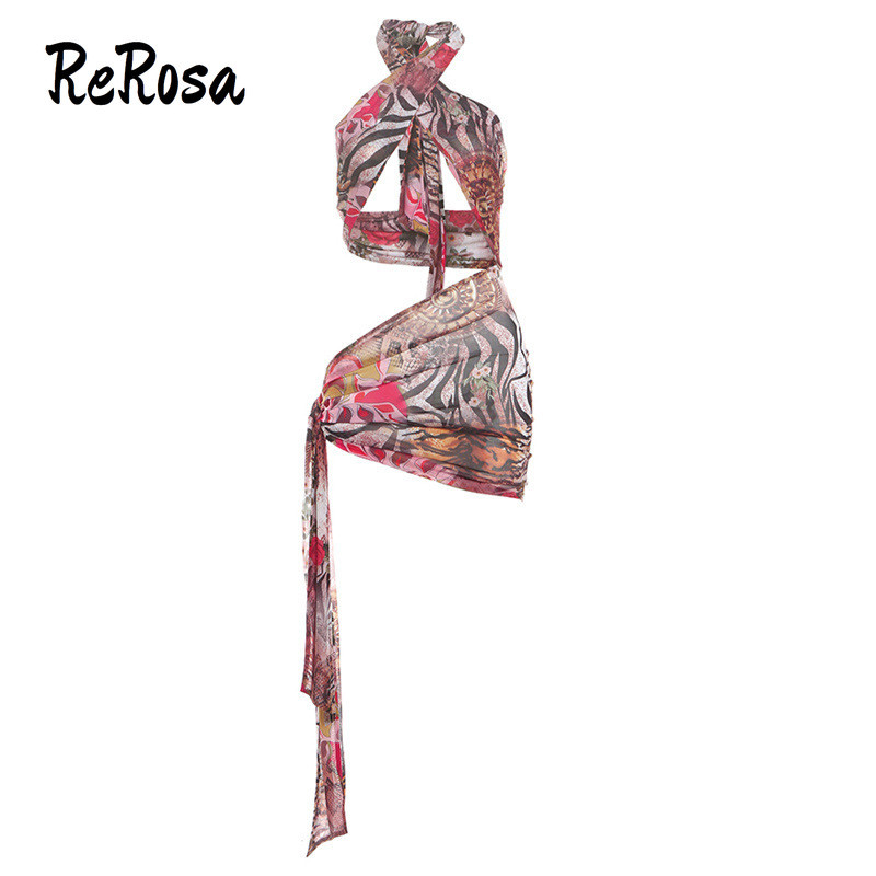 Rerosa ผู้หญิง 2024 แฟชั่นเซ็กซี่ Backless Halter Lacing Slim Fit Beach Holiday Mini Dress