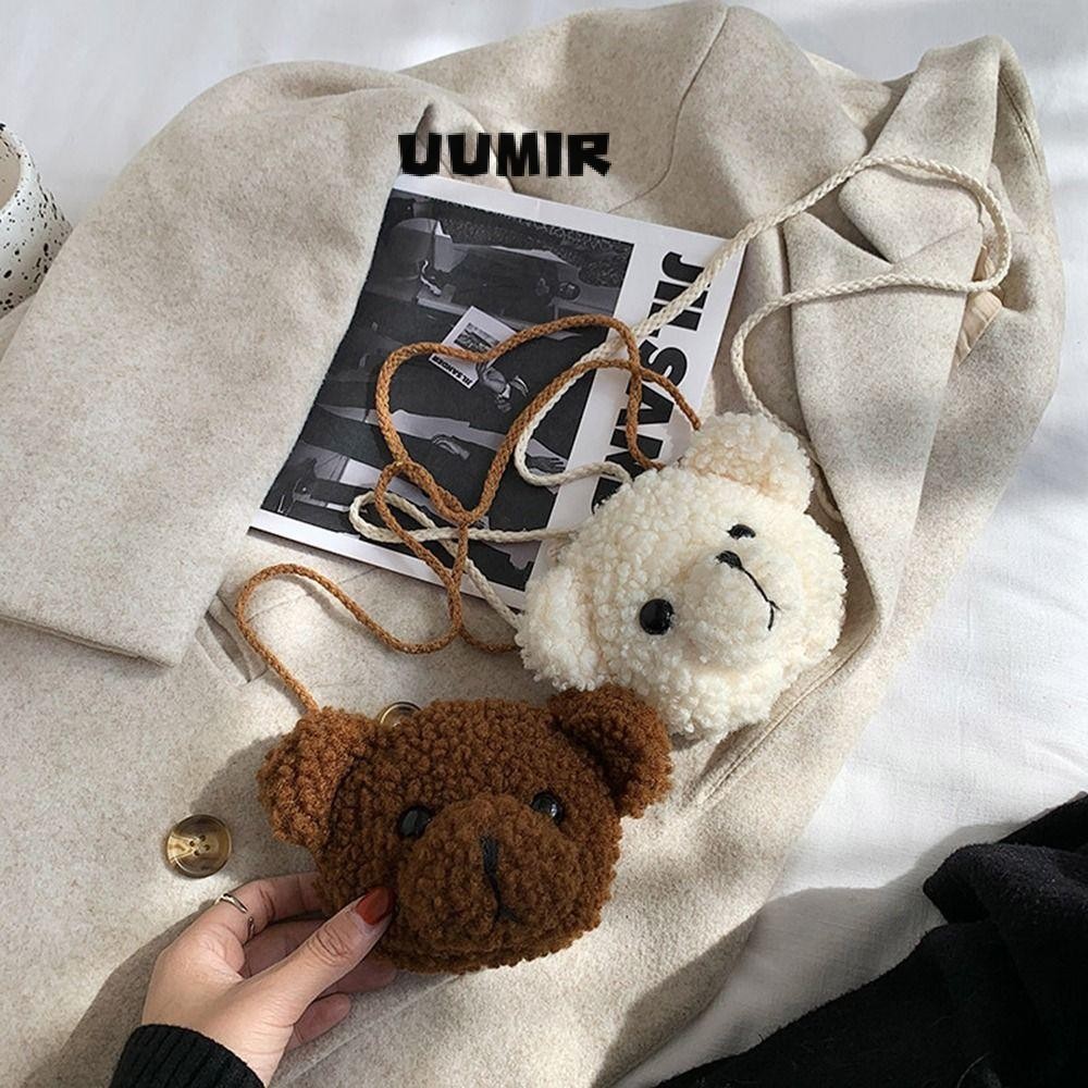 Uumir กระเป๋า Messenger หมีน่ารักยัดไส้กระเป๋าตุ๊กตาสาวน้อย