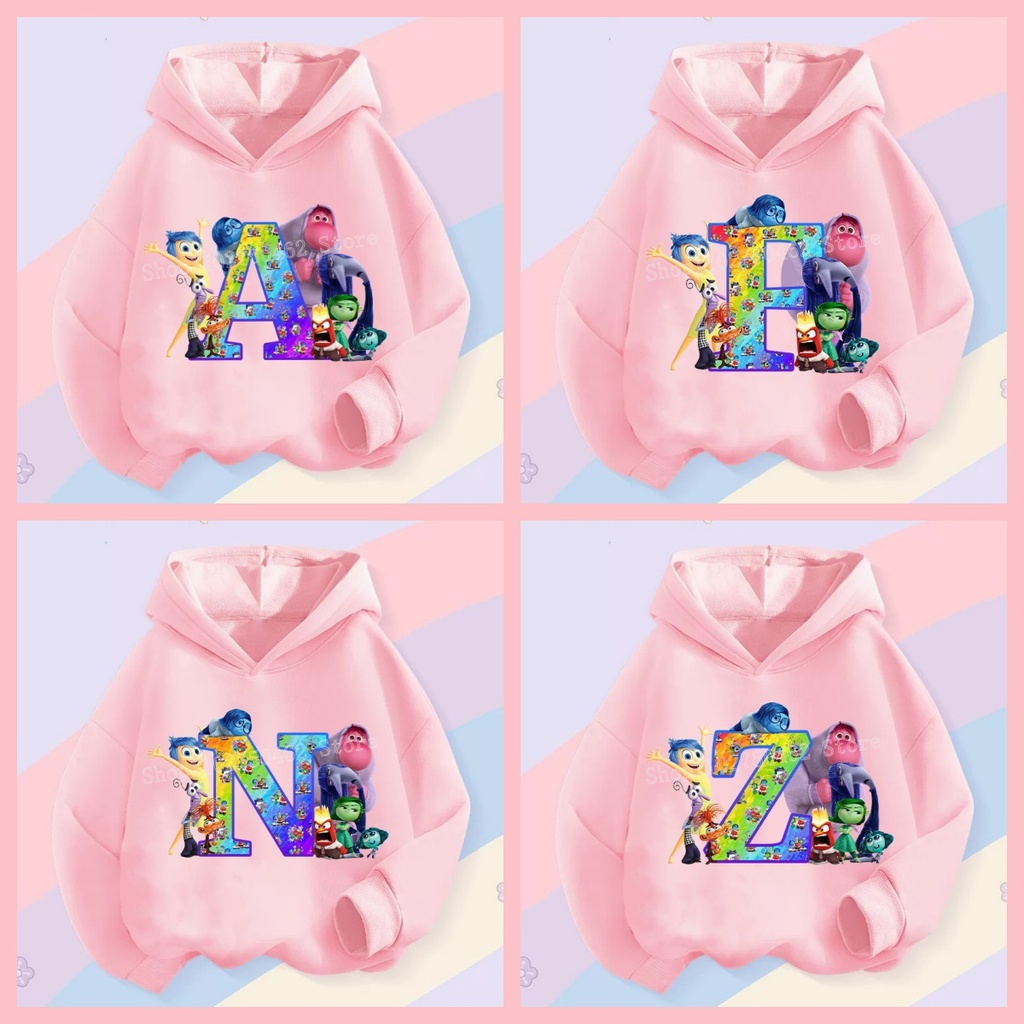 Inside Out 2 ตัวอักษรใหม่ A ถึง Z พิมพ์เด็ก four Seasons เสื้อกันหนาวมีฮู้ดแขนยาวผ้าฝ้ายเสื้อลําลองด้านบน