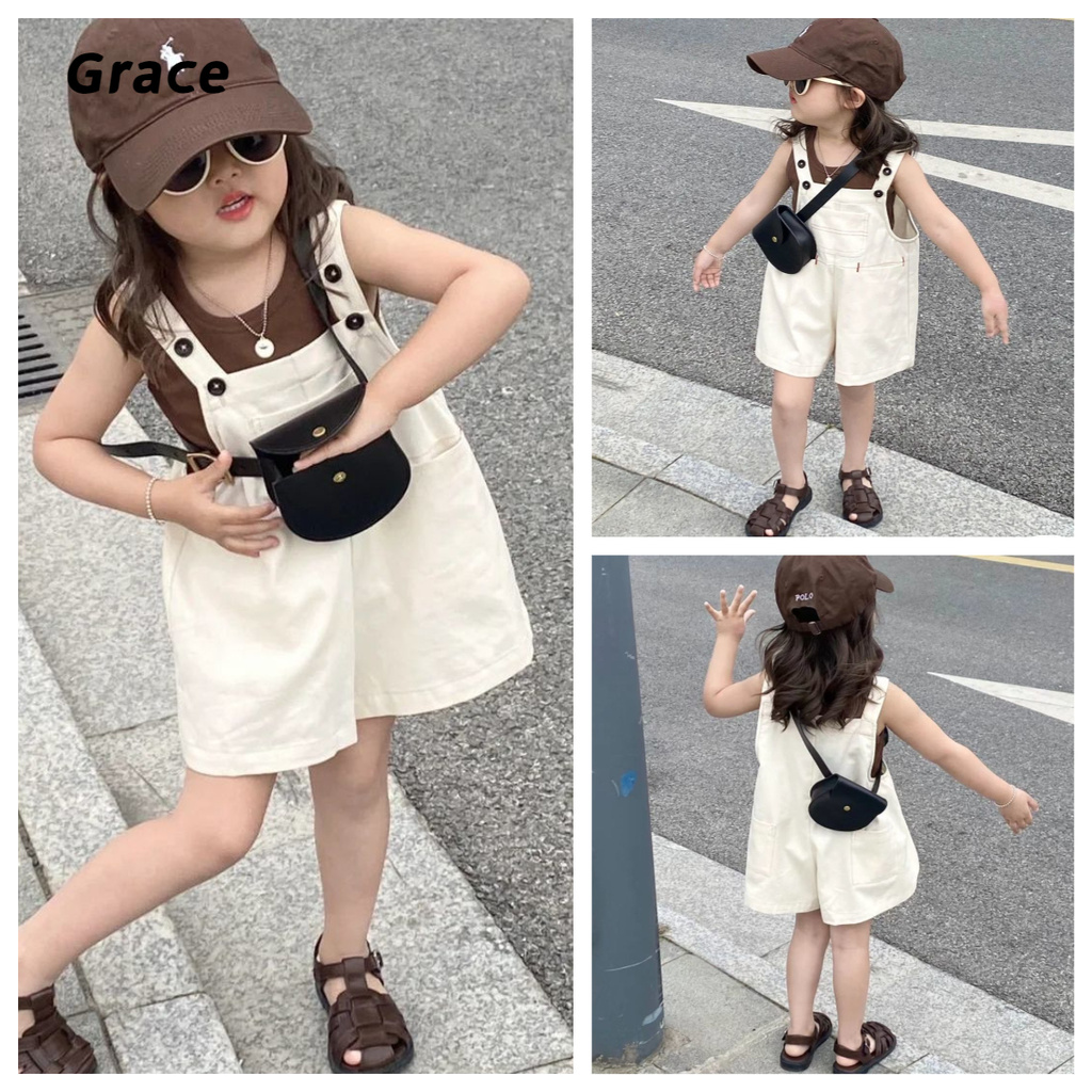 [Grace] พร้อมส่ง ชุดเซ็ท เอียมยืนส์ กระโปรง เสือสีเทา น่ารัก เด็กผู้หญิง ผ้าเดนิม G99889#