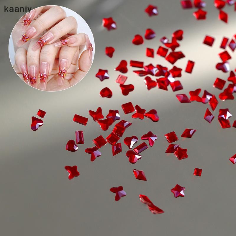[KAN] 50 ชิ้นคริสตัลสีแดงเล็บ Rhinestones ผสมรูปร่างเล็บเพชร Strass AB Flatback Gems Ch FXH